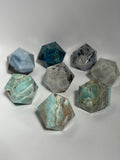The Icosahedron – Caribbean Calcite | Rainbow Moonstone | Apatite | Blue Opal